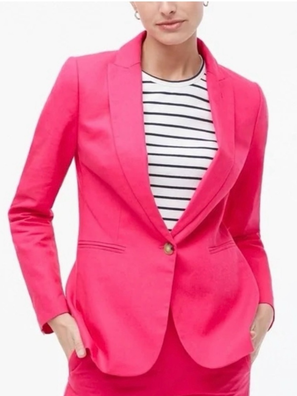 J.Crew Hot Pink Linen Blend One-Button Blazer | Size 12 | Tailored Jacket